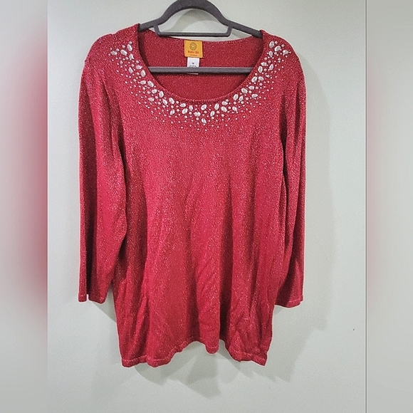Ruby Rd. Tops - RUBY ROAD 1X SPARLKING Elegant Red Embellished Women's Top